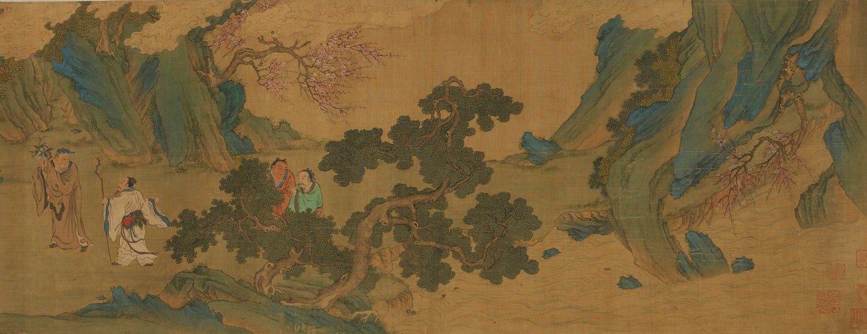 Landskap med daoistiske udødelige i fjellene, Ming- eller Qing-dynastiet, 1600-tallet. av Unbekannt