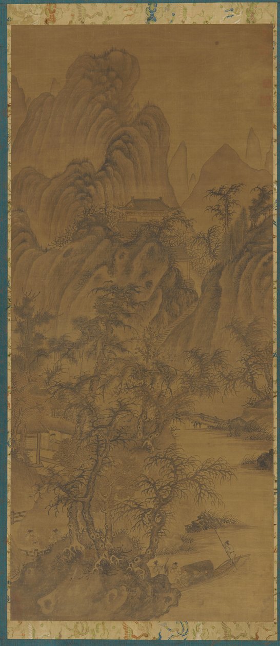 Landskap med gårdsbygninger og figurer, 1368-1644. av Unbekannt