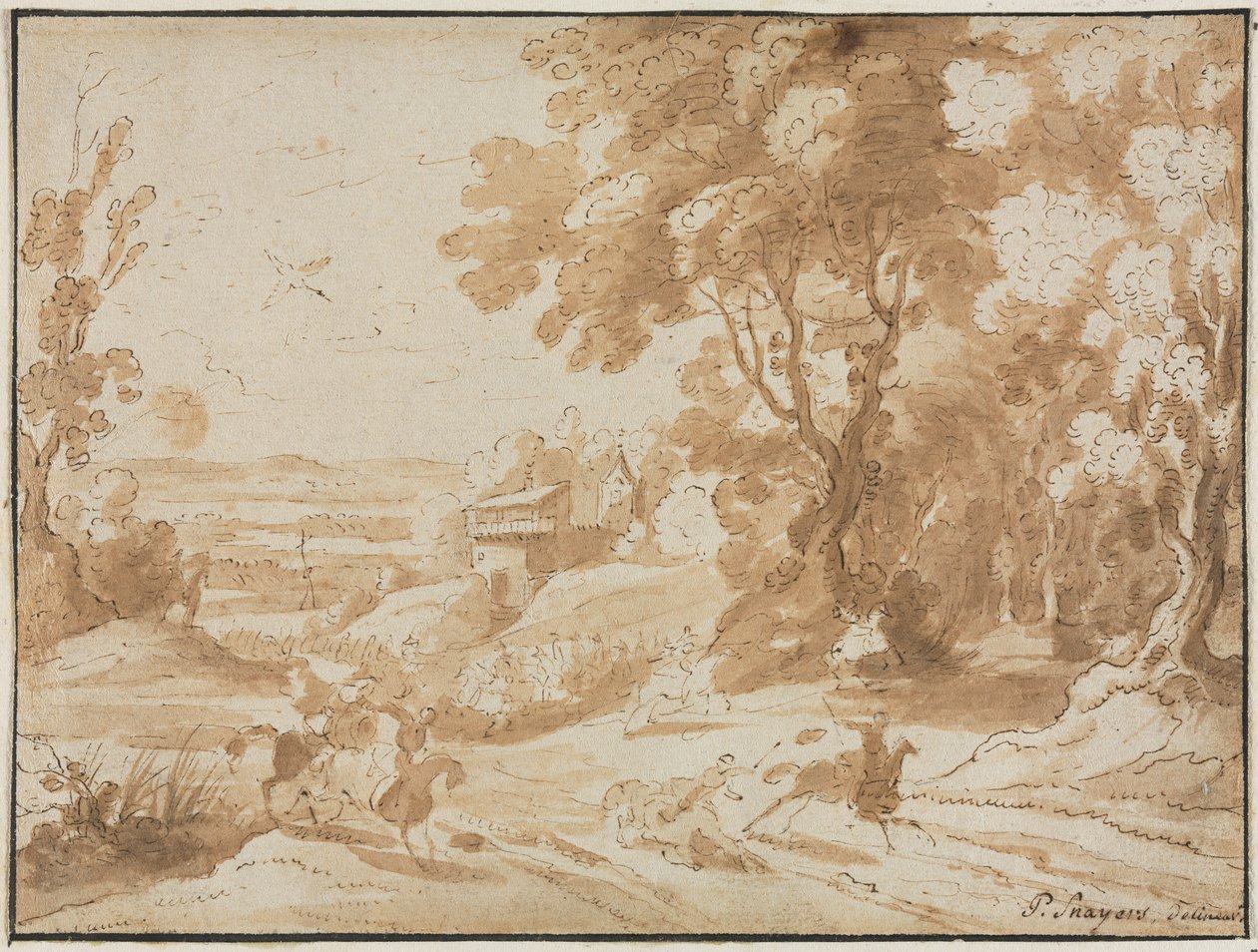 Landskap med ryttere, 1600-tallet. av Unbekannt