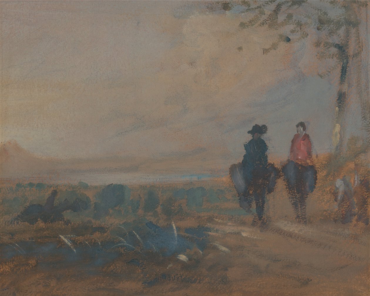 Landskap med innsjø og to figurer, ca. 1820. av Unbekannt