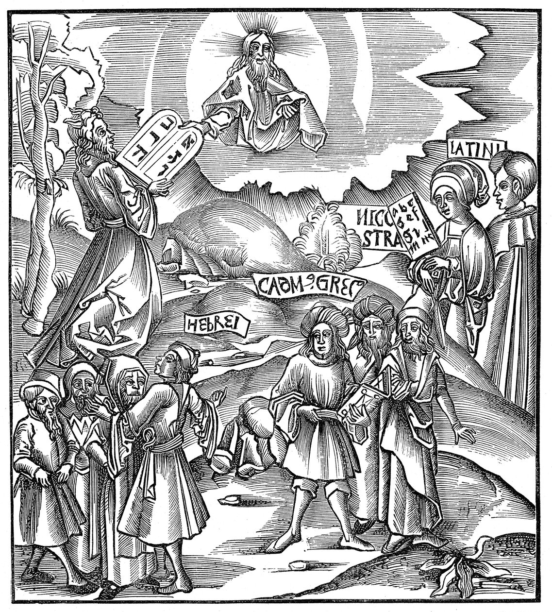 Språk: Moses mottok fra Gud lovens tavler på hebraisk, 1512 av Unbekannt