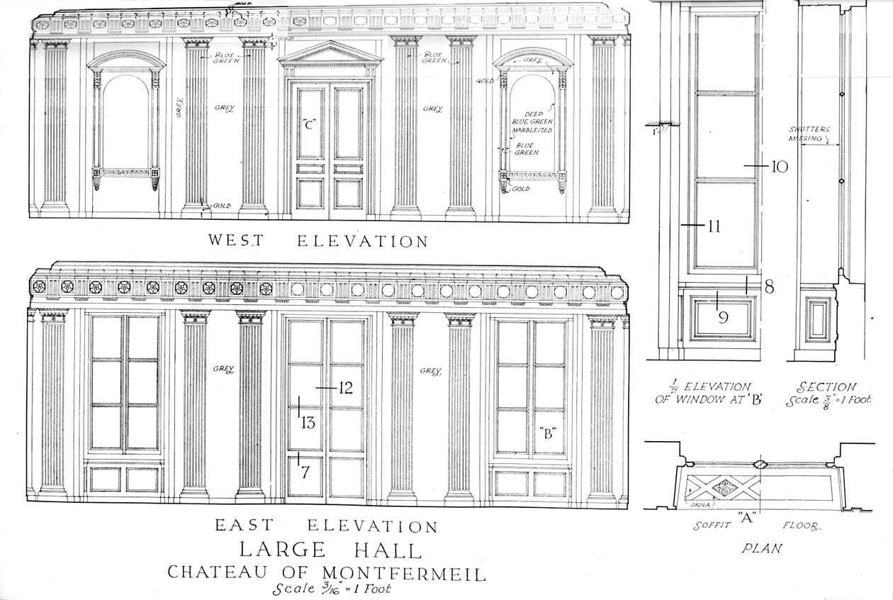 Stor sal, Chateau of Montfermeil, Paris, 1924 av Unbekannt