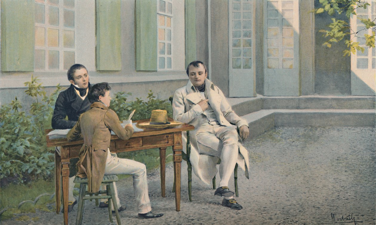 Las Casas og hans sønn skriver historien til Napoleon under hans diktat, c1815, 1896. av Unbekannt