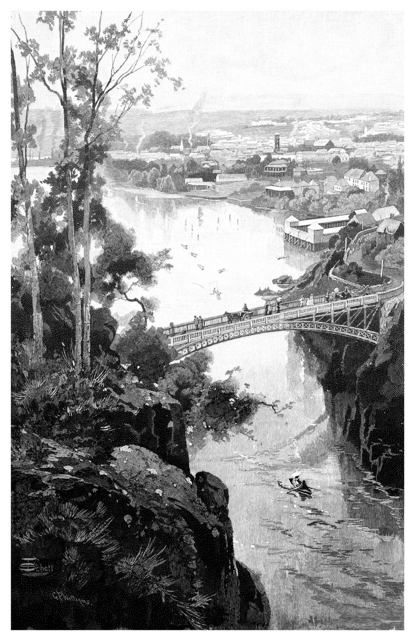 Launceston, fra Cataract Bridge, Tasmania, Australia, 1886 av Unbekannt