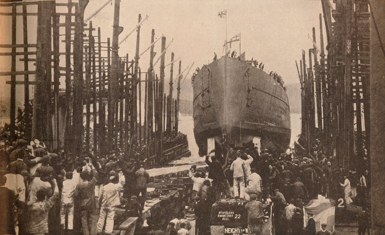 Lansering av H.M.S. Løve i august, 1910, c1910, 1935 av Unbekannt