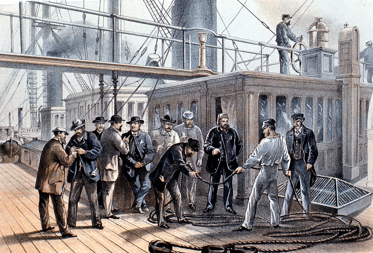 Legger den transatlantiske telegrafkabelen, 1865 av Unbekannt