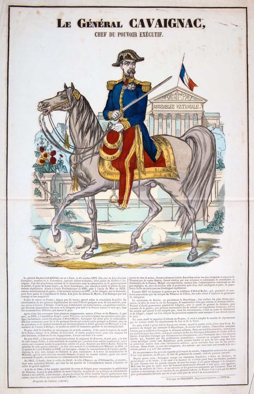 Le General Cavaignac 28. juni 1848, Frankrike. Fargelitografi. Privat samling av Unbekannt