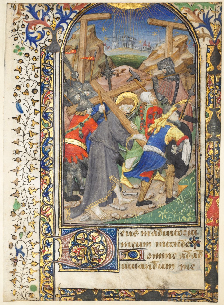 Leaf excised from the Tarleton Hours: Christ Carrying the Cross Terce, Office of the Virgin, ca. 14 av Unbekannt