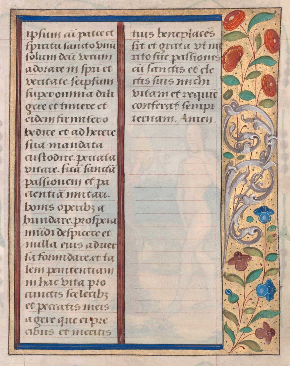 Blad fra en timebok: Tekst med illustrert kant på baksiden, ca. 1510. av Unbekannt
