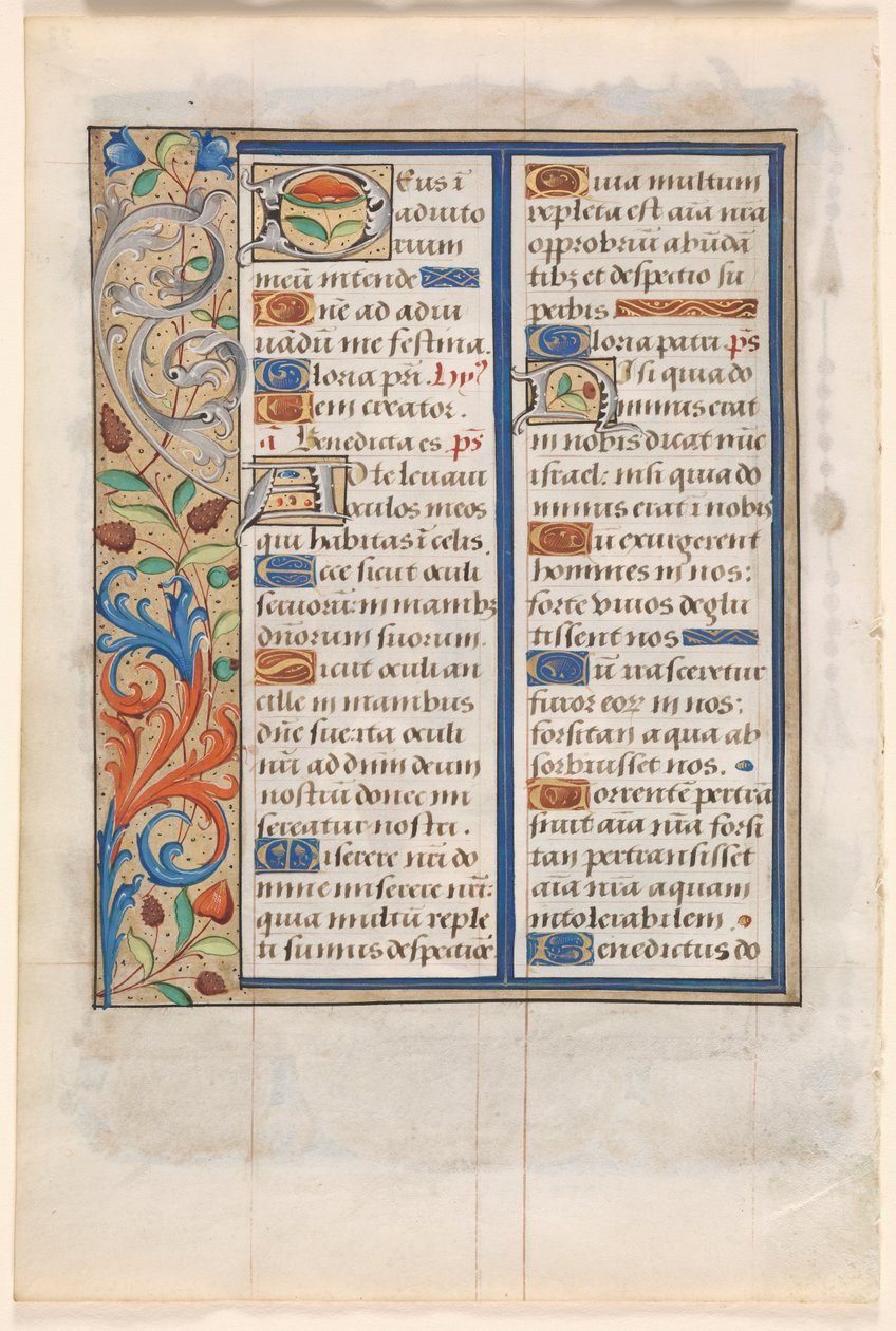 Blad fra en timebok: Tekst med illustrert kant på baksiden, ca. 1510. av Unbekannt
