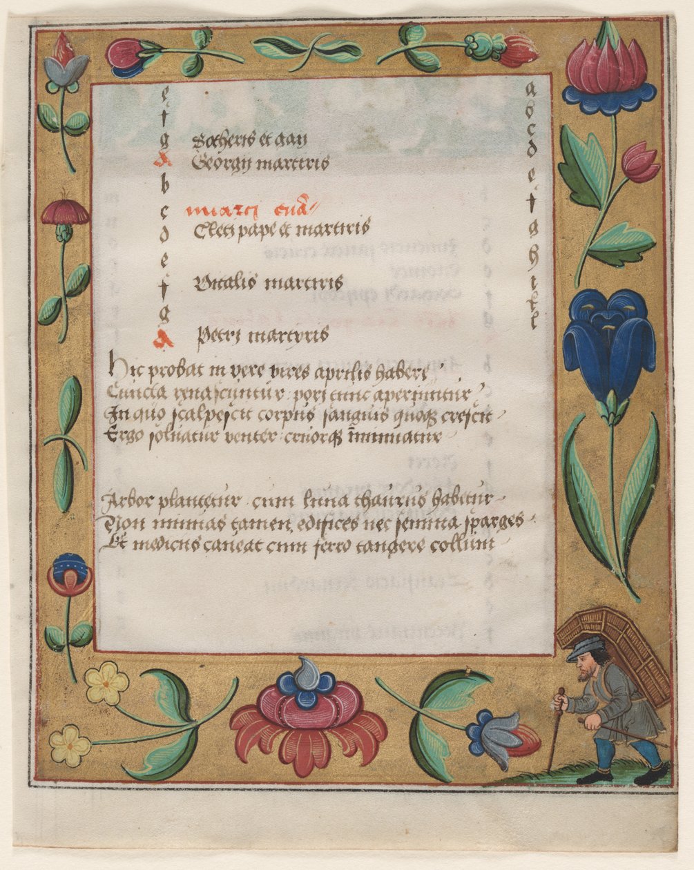 Blad fra en salme- og bønnebok: Kalenderside med bonde-recto, ca. 1524. av Unbekannt