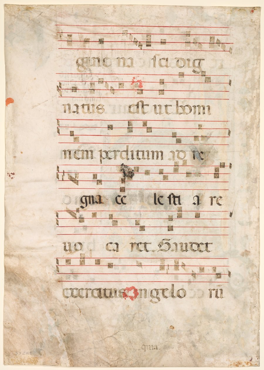 Leaf from an Antiphonary: Musikk verso, tidlig på 1300-tallet. av Unbekannt