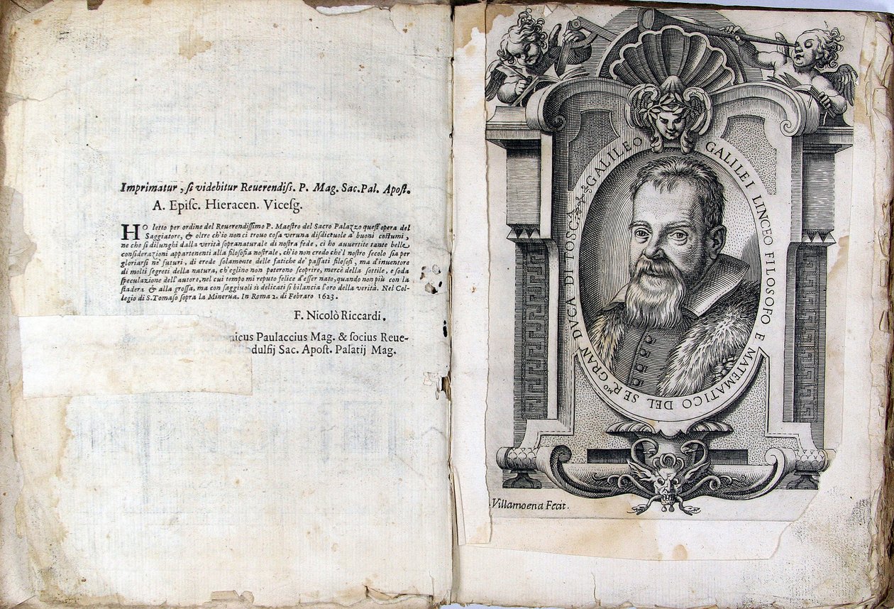 Blad av bok Assayer Il Saggiatore av Galileo Galilei, 1623 av Unbekannt