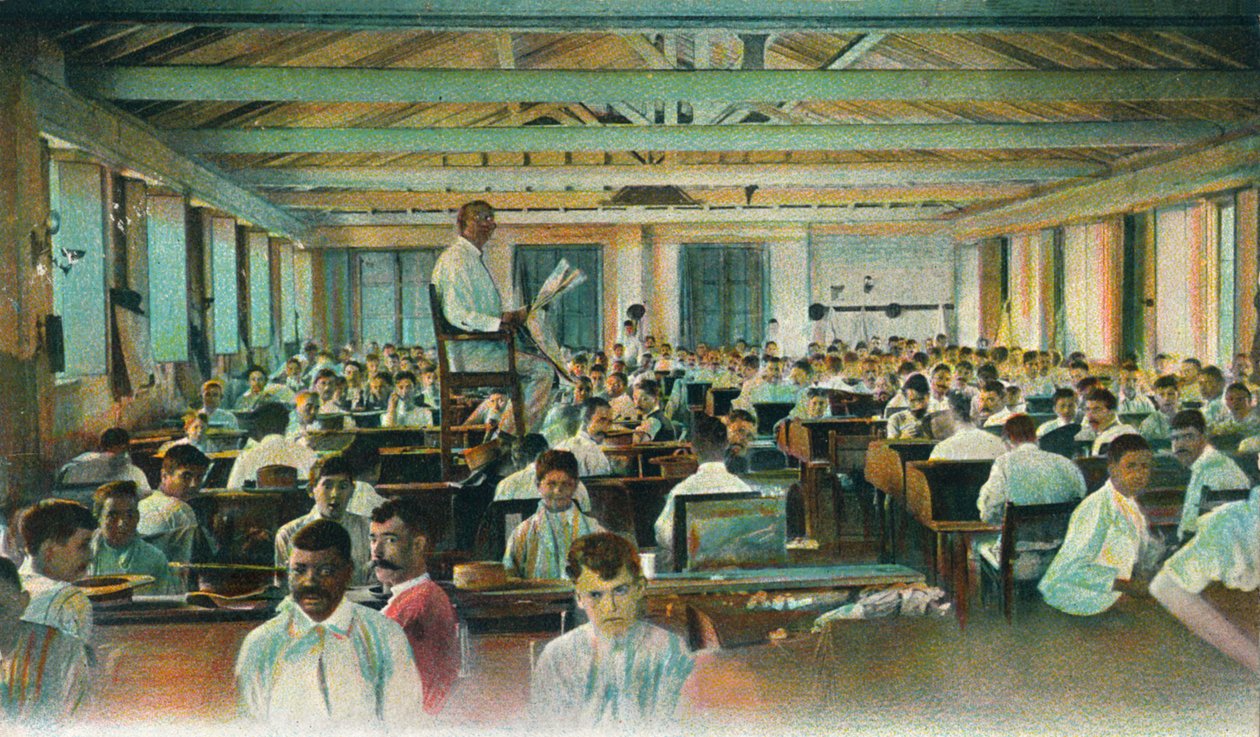 Lektorlesing til sigarruller, Sigarfabrikk, Havana, Cuba, 1910-tallet av Unbekannt