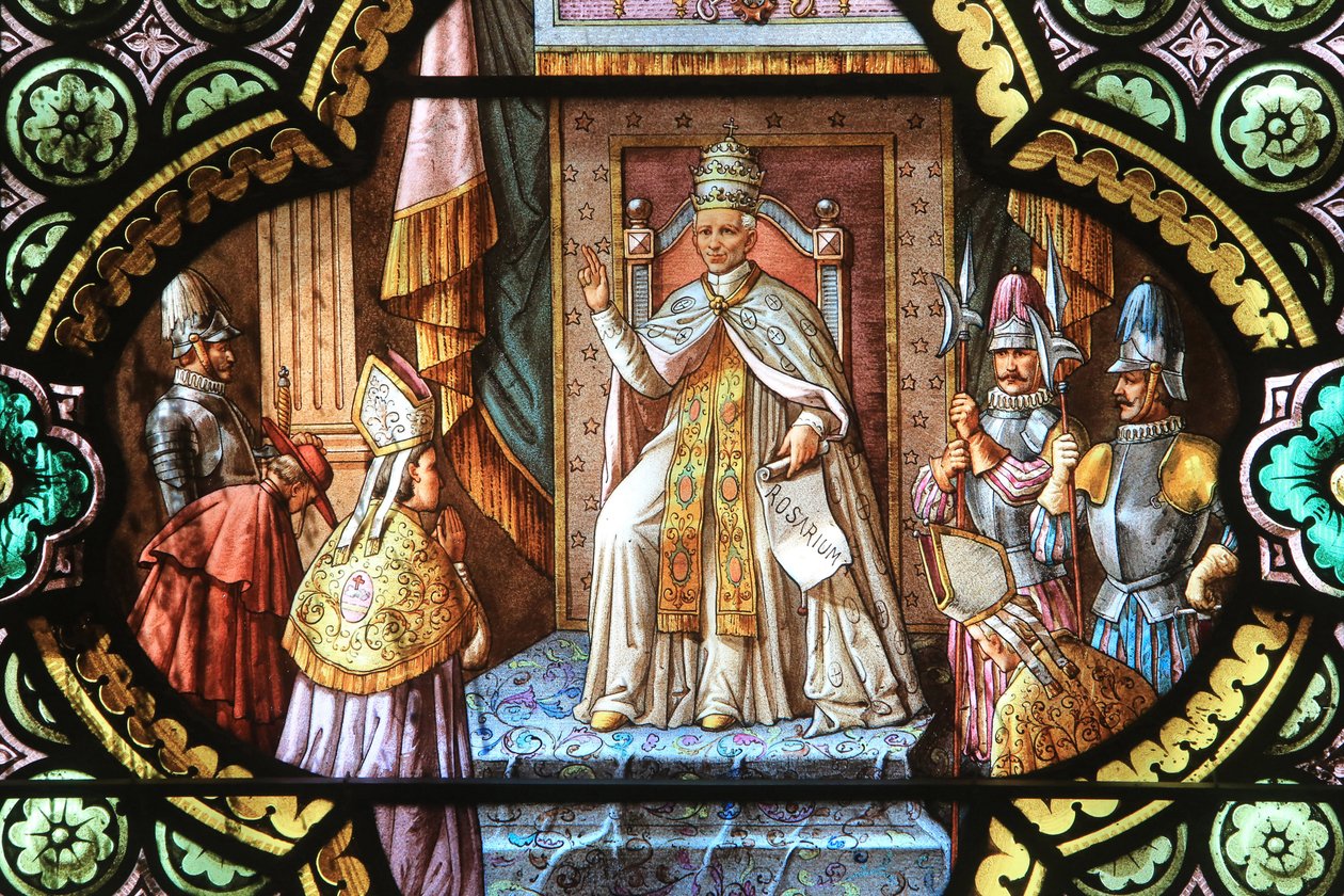 Leo XIII. Rosenkransens boble. Glassmaleri vindu. Helligdommen til Vår Frue av la Salette, La Salette-Fallavaux, Frankrike av Unbekannt