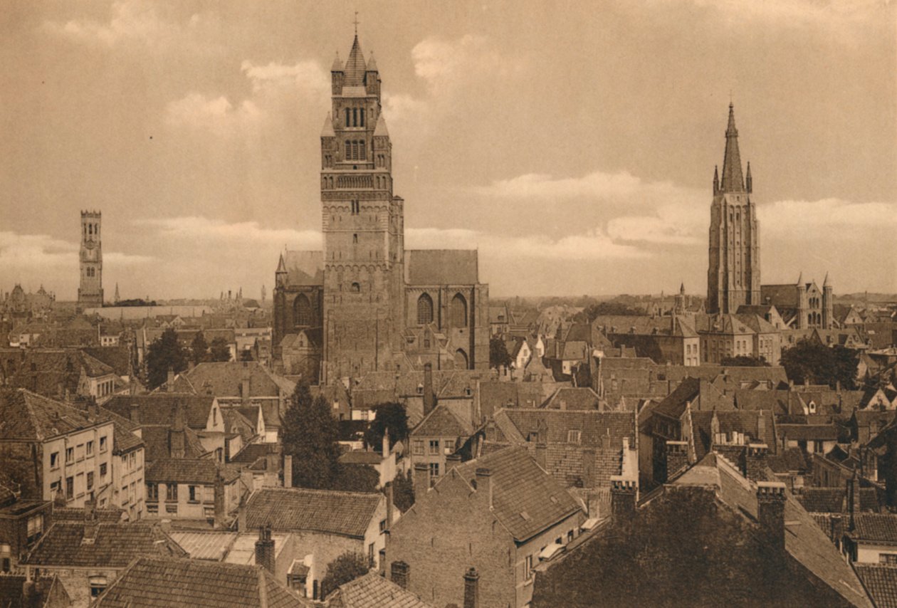 The Three Towers Klokketårn, katedralen og kirken Notre-Dame, c1928 av Unbekannt