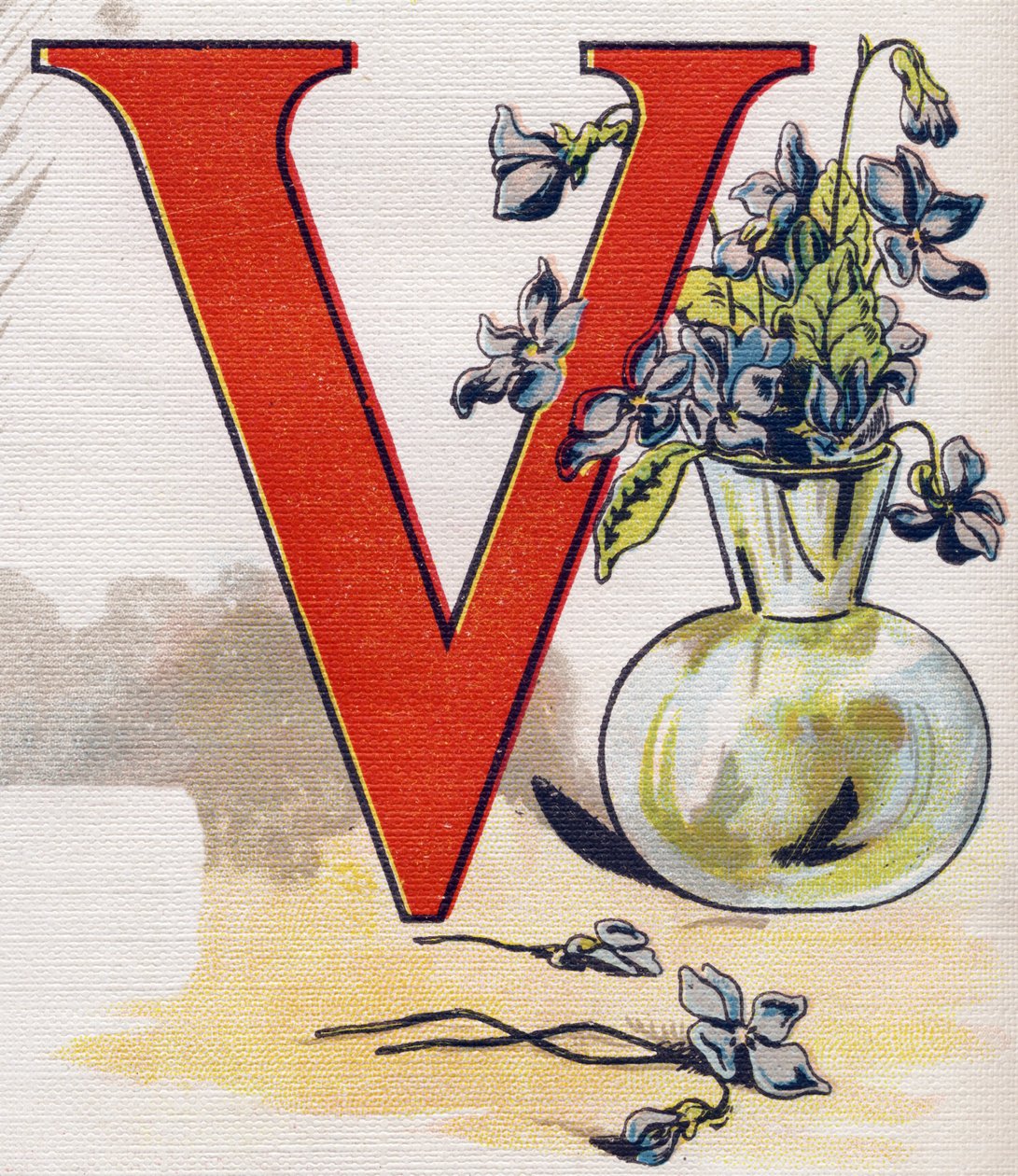 Bokstav V: vase med fioler. Gravering i "ABC L