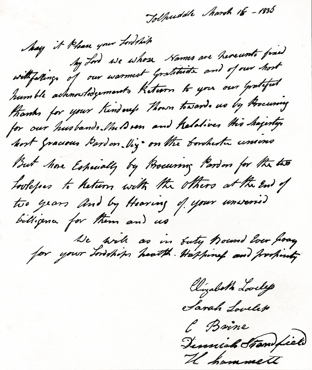 Brev skrevet til innenriksminister John Russell 1792-1878 av konene til Tolpuddle-martyrene, av Unbekannt