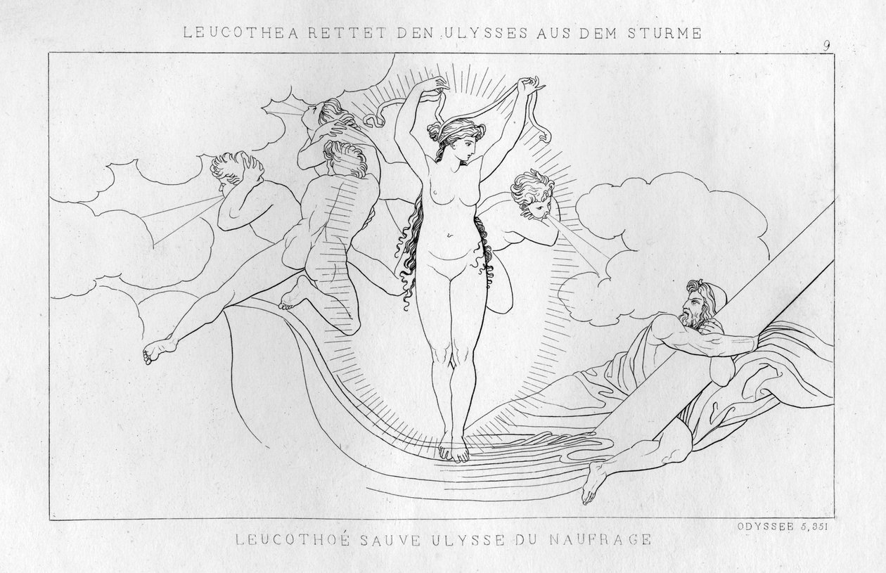 Leucothea, sjøguden, redder Odyssevs i stormen, c1833 av Unbekannt
