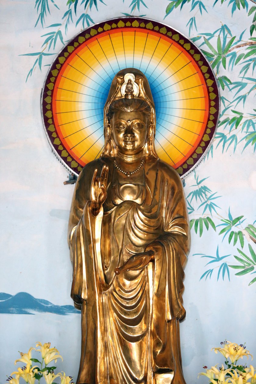 Linh Ung buddhistpagode. Quan Am bodhisattva av medfølelse eller barmhjertighetsgudinnen. Beskyttelsesgest (Abhay). Danang. Vietnam av Unbekannt