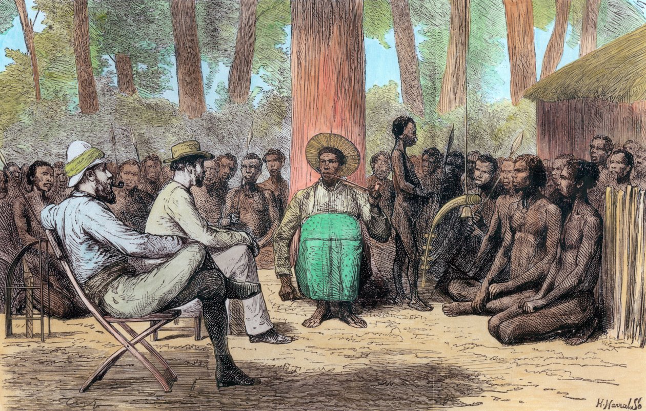 Løytnant Verney Lovett Cameron mottakelse av Katende, 1800-tallet av Unbekannt