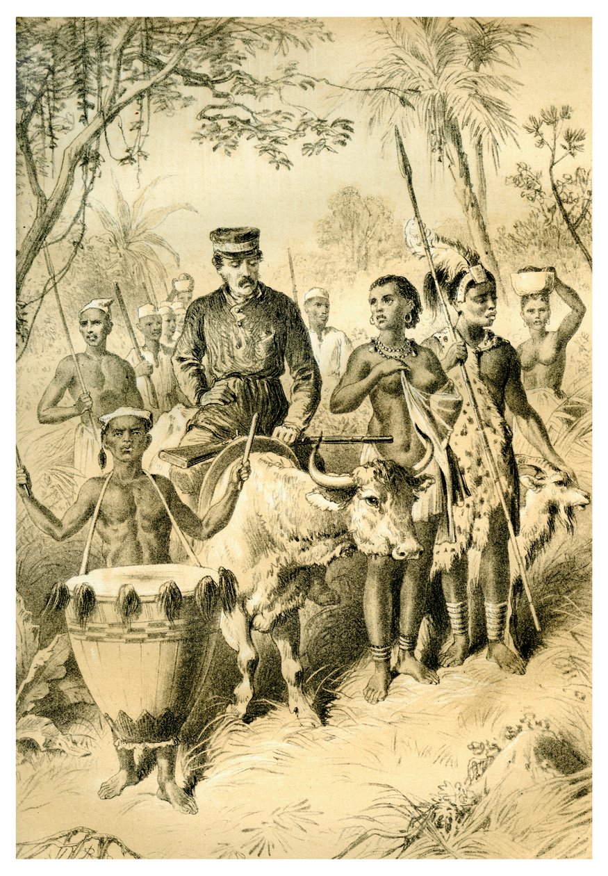 Livingstone svak fra feber eskortert til Shintes Town, c1854 1883 av Unbekannt