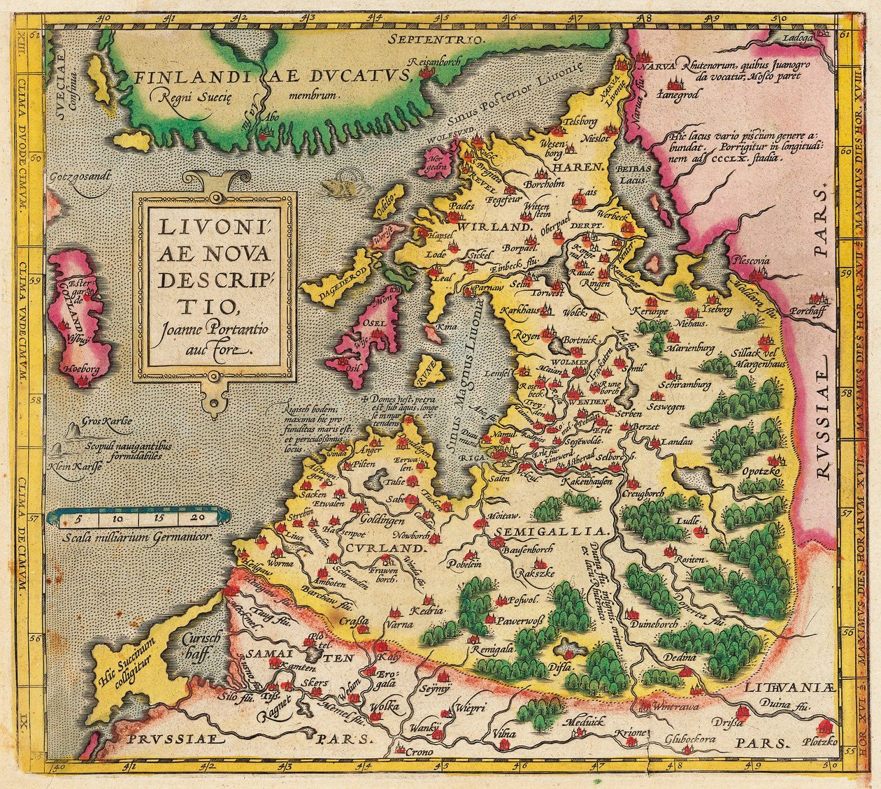 Kart over Livonia, Nova Beskrivelse av Livland, 1573-1578 av Unbekannt