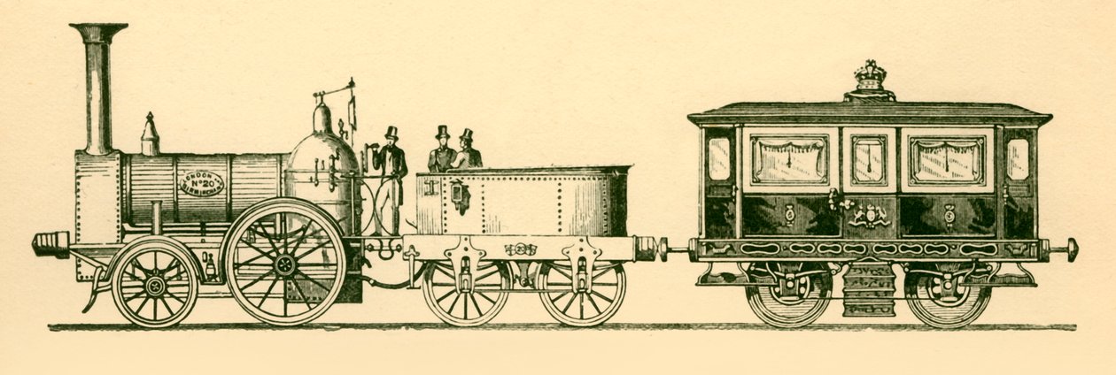 Lokomotiv og Royal Saloon, London og Birmingham Railway, 1843, 1930. av Unbekannt