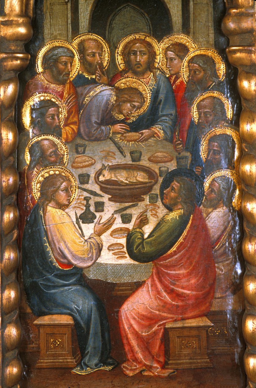 Loire Atlantic N* 089 - Nantes/Museum of Fine Arts - "The Dinner"" av Mariotto di Nardo (død 1424) - Primitiv italiensk på 1300-tallet av Unbekannt