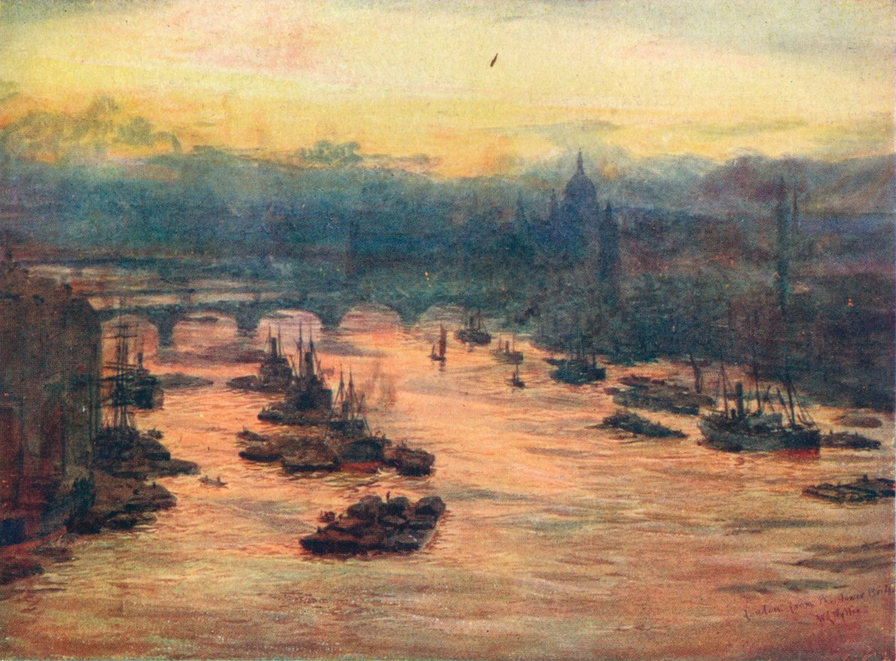 London, fra Tower Bridge, 1905 1906 av Unbekannt