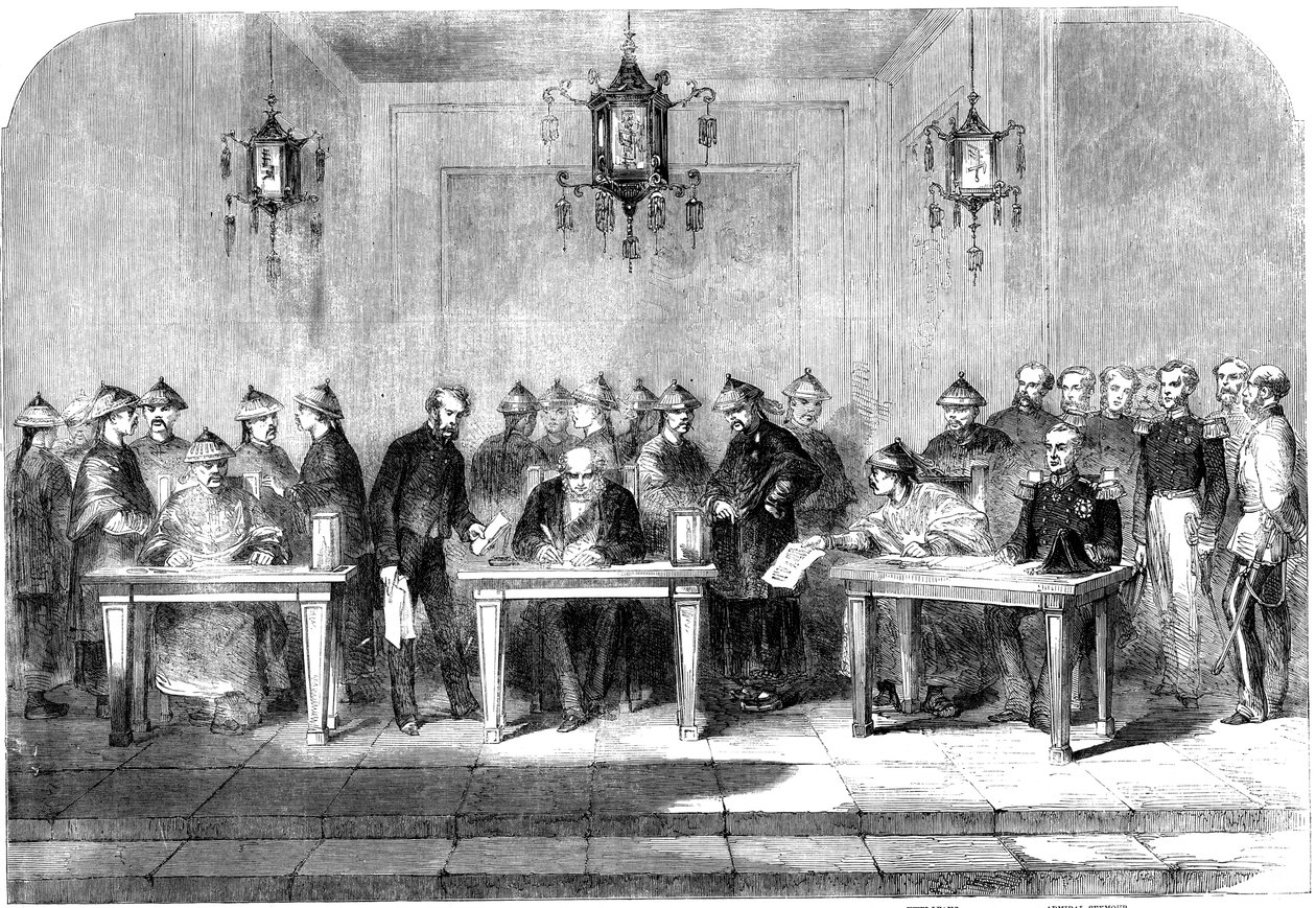Lord Elgin signerte Tianjin-traktaten for å avslutte den andre opiumskrigen, 1858 av Unbekannt