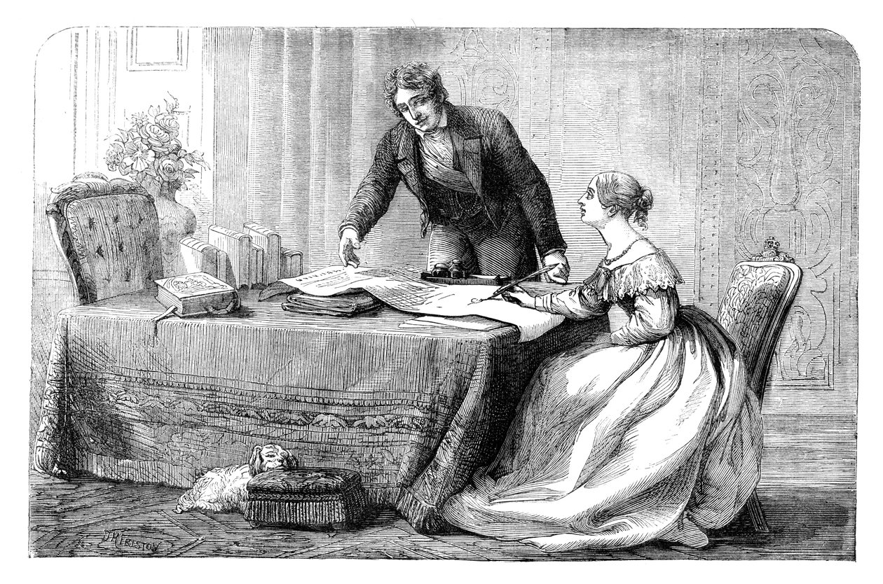 Lord Melbourne 1779-1848 instruerte en ung dronning Victoria 1819-1901, 1837 c1895 av Unbekannt