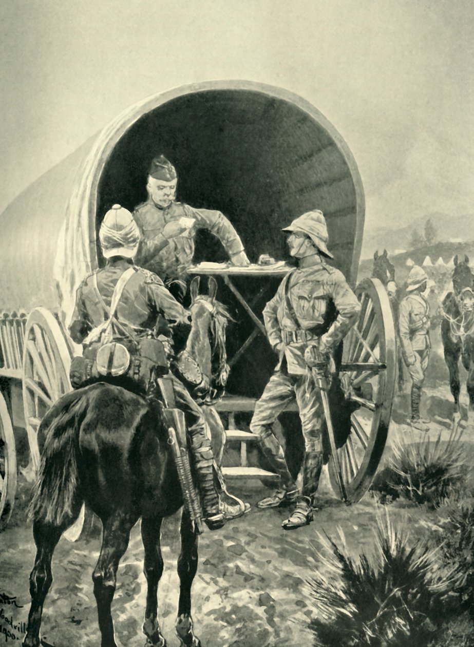 Lord Roberts skriver forsendelser i transportvognen som han sov i, 1901. av Unbekannt