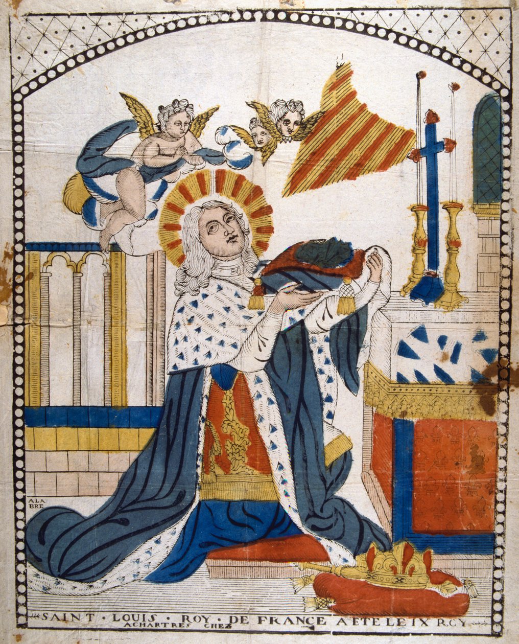 Ludvig IX, konge av Frankrike, i Chartres-katedralen i sine kroningsklær, 1226 1800-tallet av Unbekannt