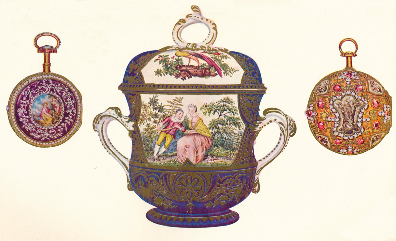 Ludvig XVI. Gold Repeater, ca. 1770, Old Chelsea Porcelain Porringer and Cover, ca. 1710, 1903 av Unbekannt