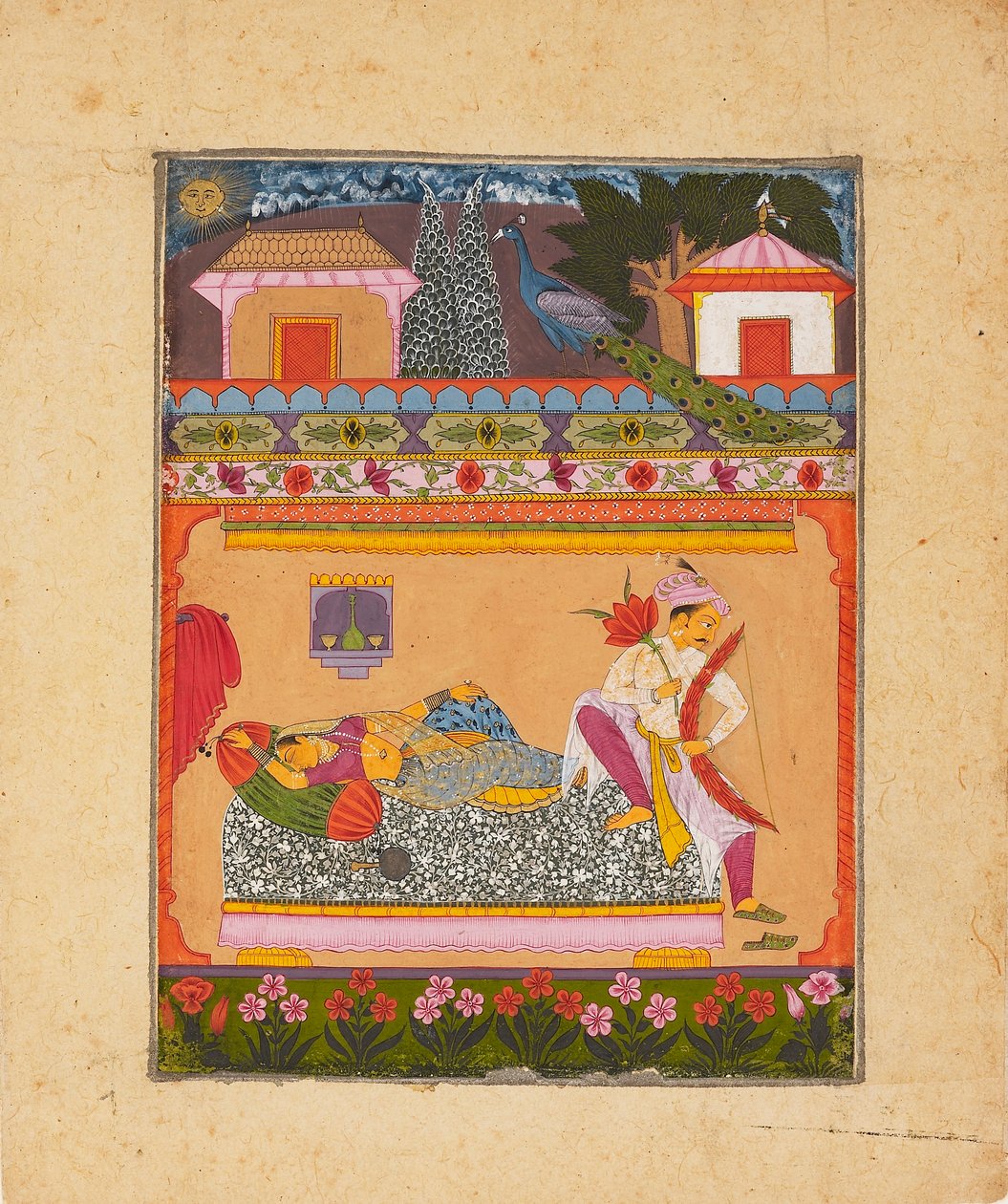 Lovers at dawn, illustrerer den musikalske modusen Raga Vibhasa, c1675 av Unbekannt