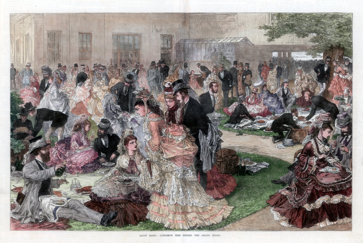 Lunsjtid bak tribunen, Ascot-løp, 1872 av Unbekannt