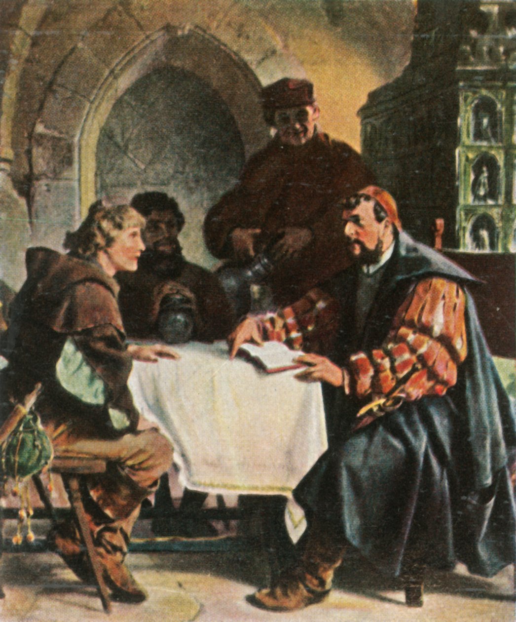 Luther som Junker Jörg i Jena Inn med sveitsiske studenter, 1522, 1936. av Unbekannt