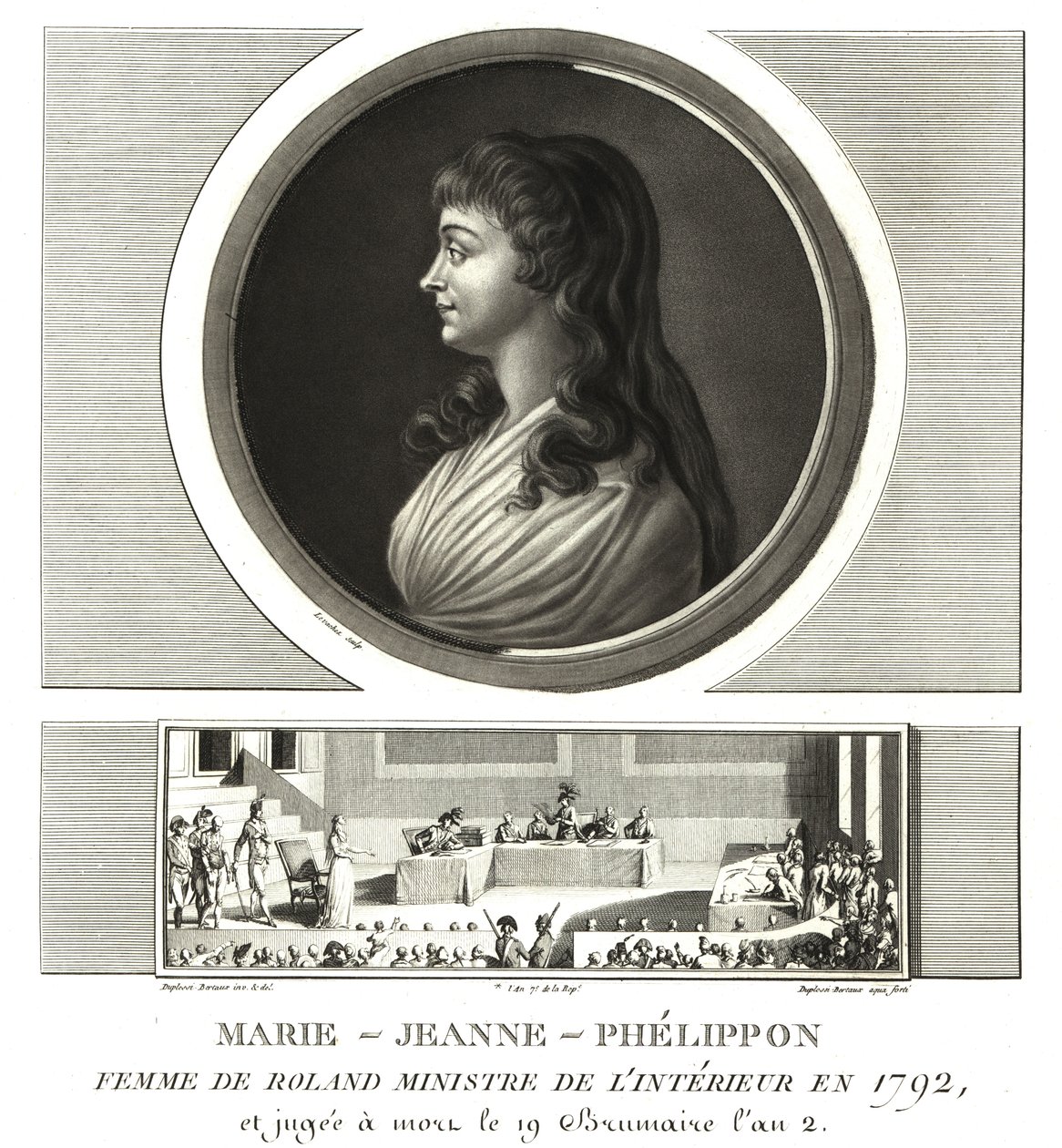 Madame Roland eller Marie-Jeanne Phelippon (1754-1793), girondist, sammen med ektemannen Jean-Marie Roland de la Platiere av Unbekannt
