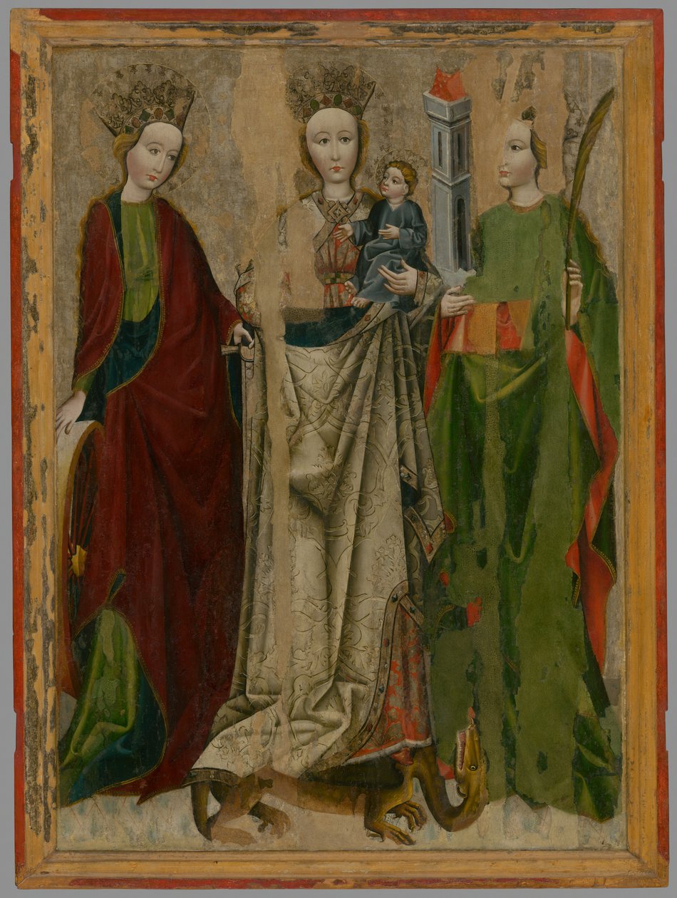 Madonna på en drage mellom St. Catherine og Barbara av Unbekannt