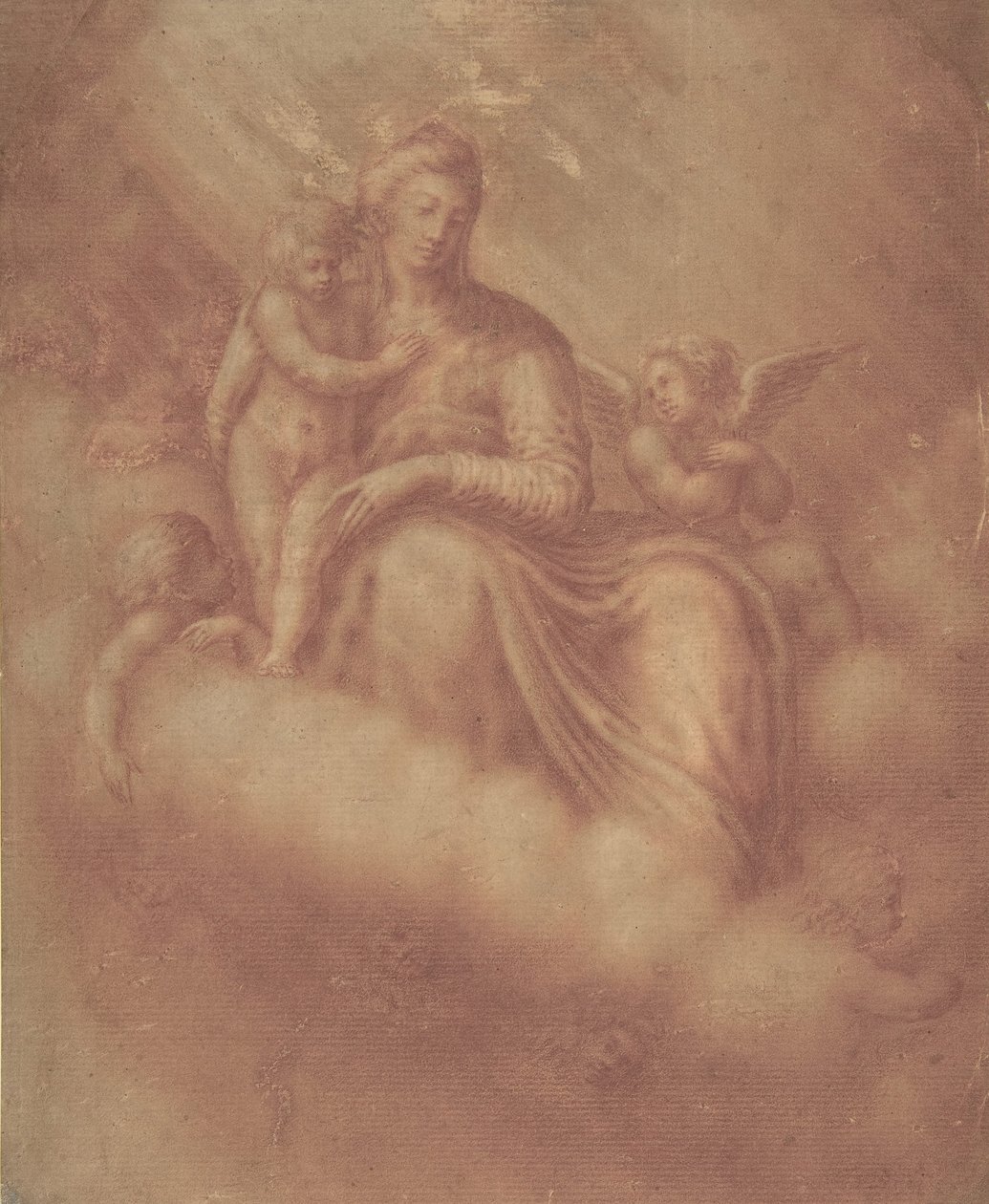 Madonna og barn blant skyene, 1500-tallet. av Unbekannt