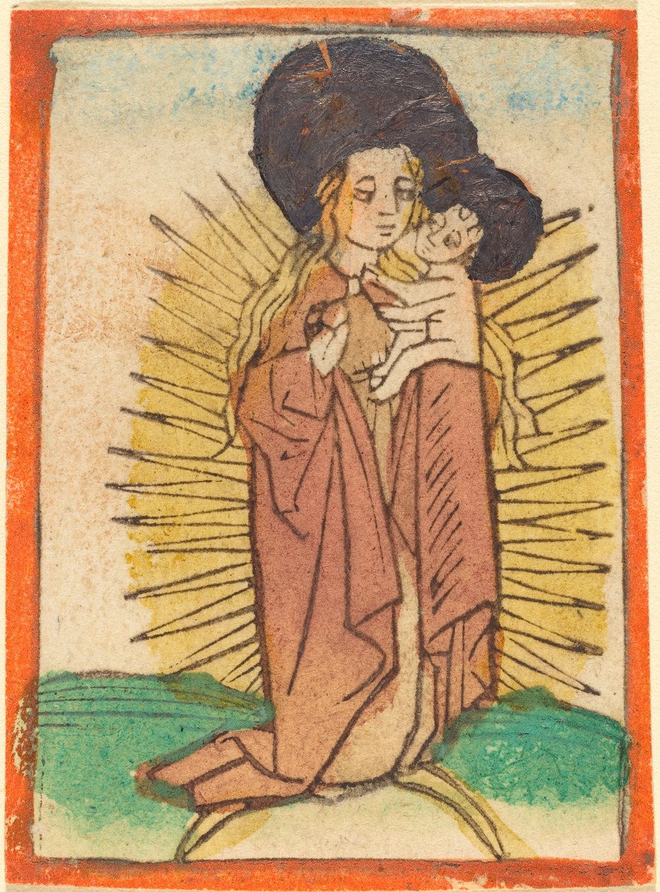 Madonna og barn i en herlighet som står på en halvmåne, ca. 1470. av Unbekannt