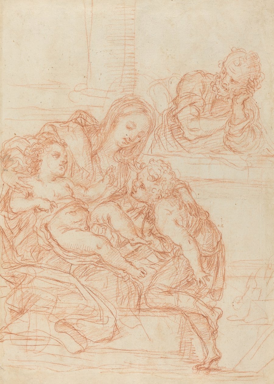 Madonna og barn med de hellige Johannes og Joseph [recto], 1600-tallet. av Unbekannt