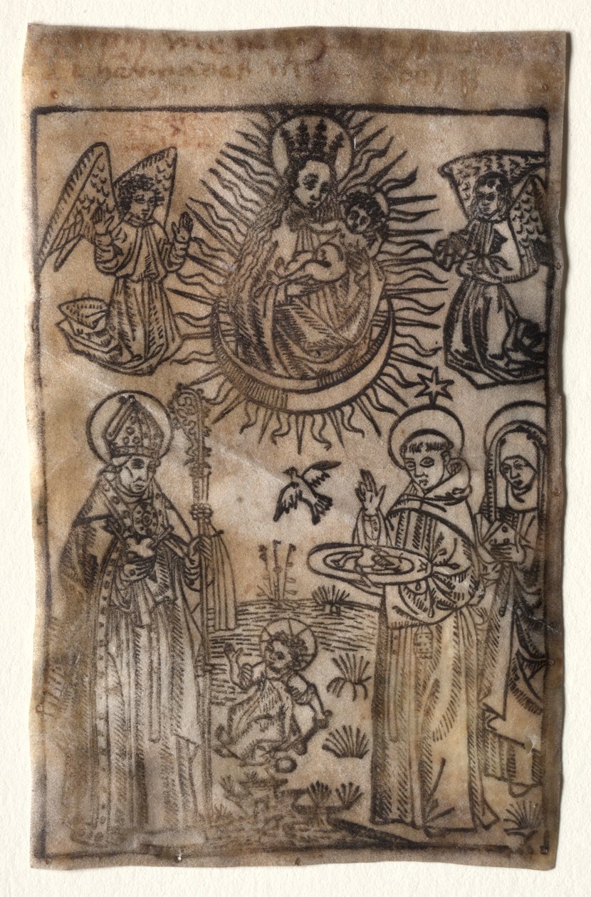Madonna og barn med tre medlemmer av St. Augustine-ordenen: Saints Augustine..., 1400-tallet. av Unbekannt