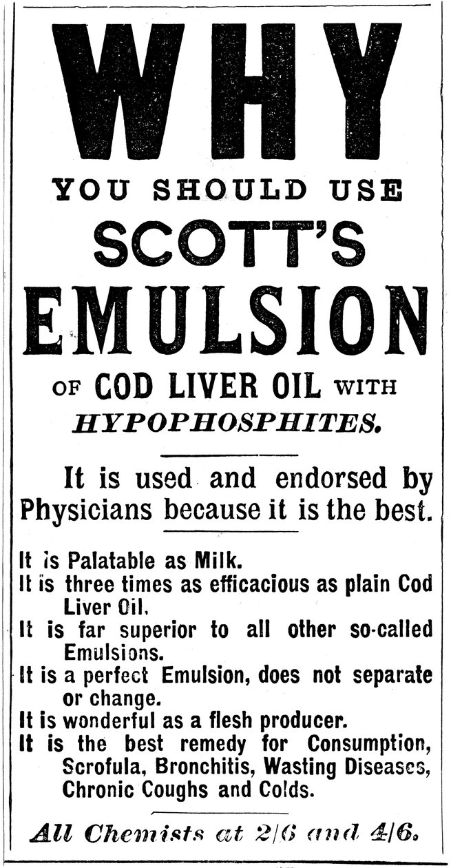 Magasinannonse for Scotts Emulsion of Cod Liver Oil, 1890 av Unbekannt
