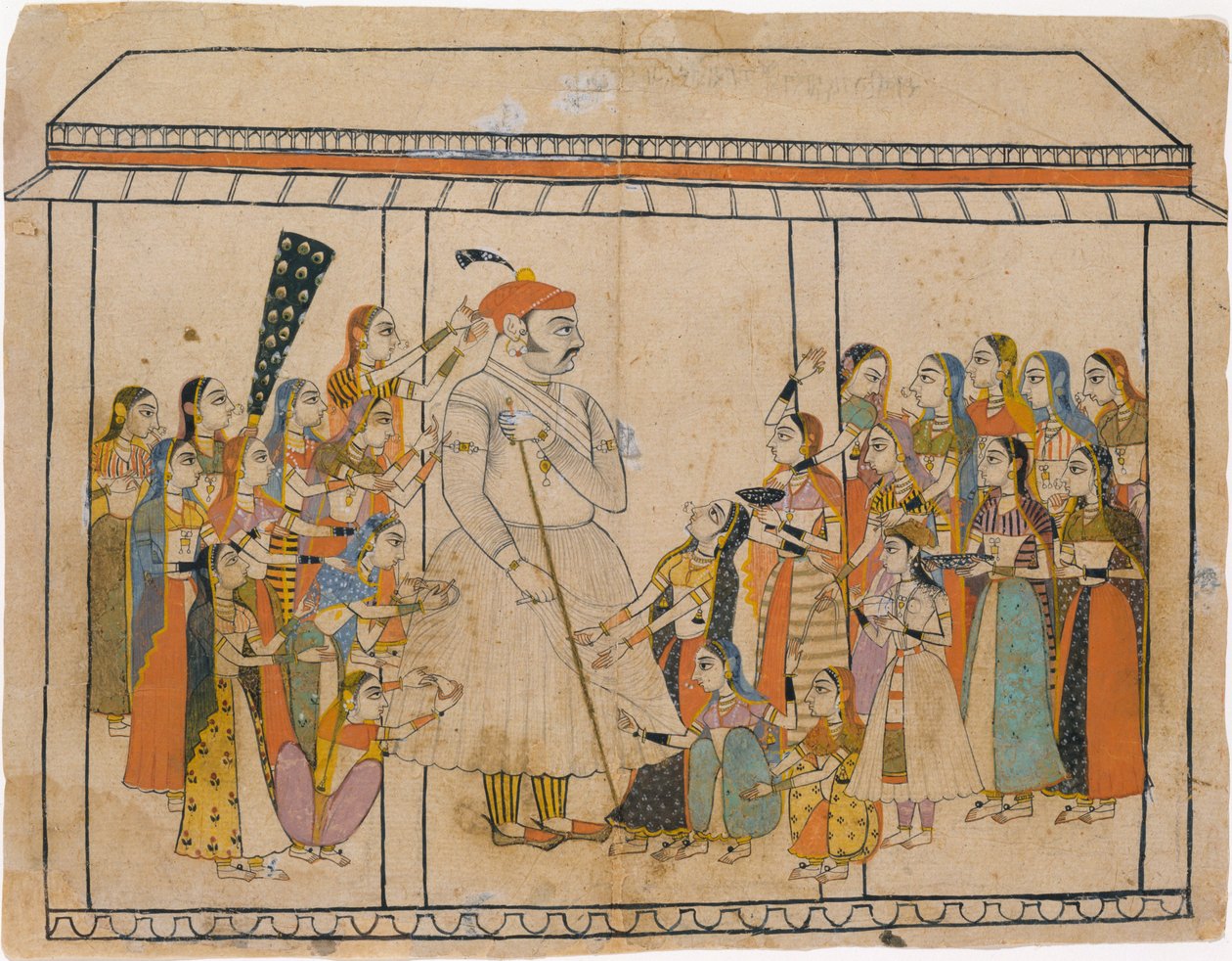 Maharaja Raj Singh tilbedt av hans damer, ca. 1710-20. av Unbekannt