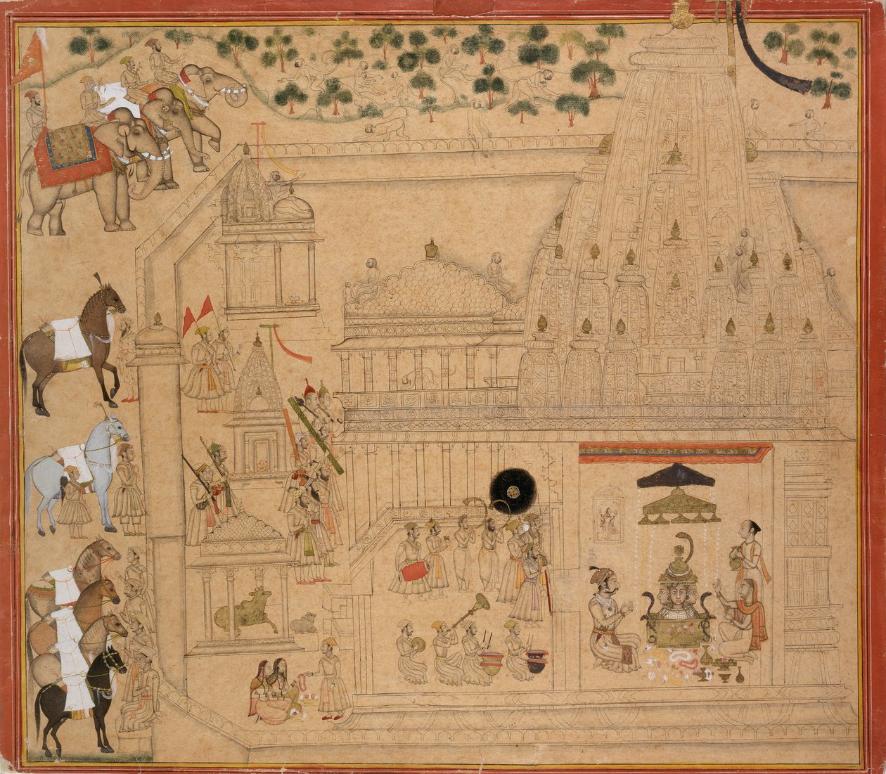 Maharana Amar Singh av Mewar ved Eklingji-tempelet, c1705 av Unbekannt