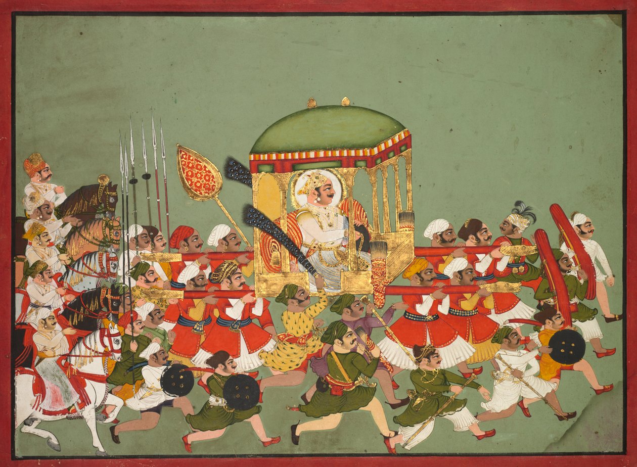 Maharao Chattar Sal regjerte 1758-64 av Kota i en Palanquin, ca. 1760. av Unbekannt