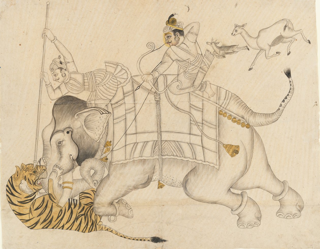 Mahrao Shatru Salli 1866-89 Jakt på en tiger, ca. 1866-89. av Unbekannt
