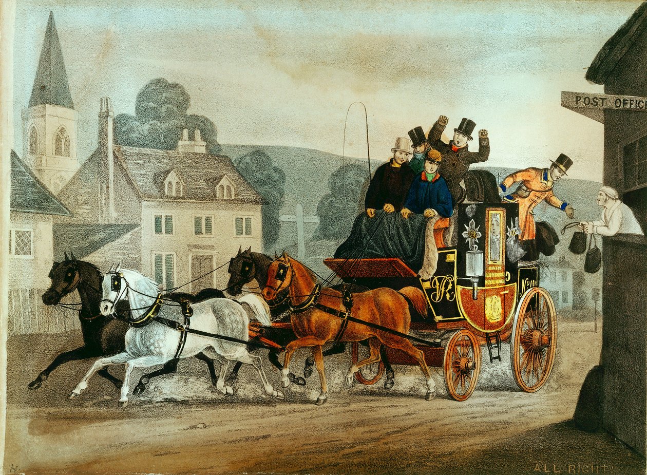 Postbuss på Bath to London-løpet, c1840 av Unbekannt